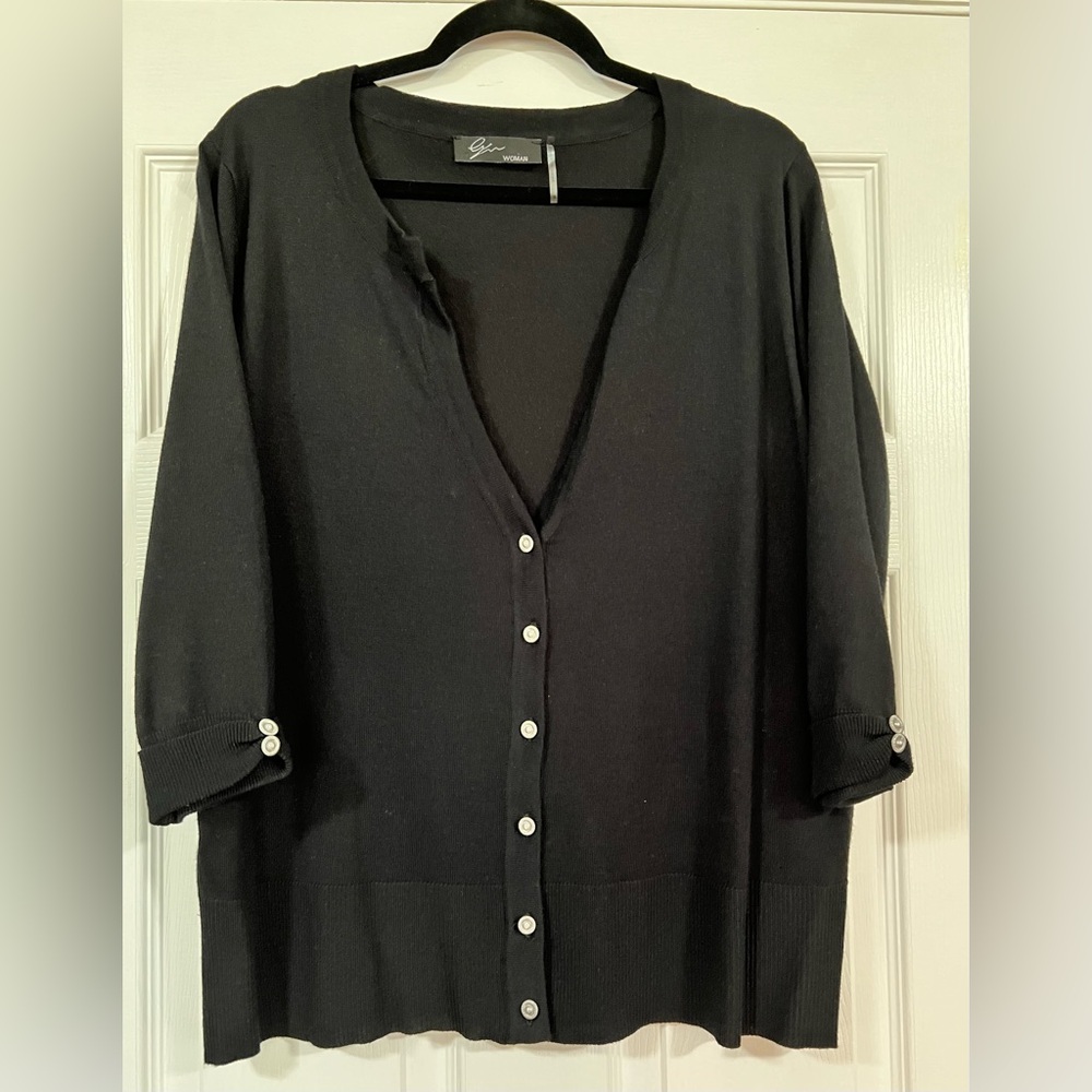 Cyrus Black Open Front Cardigan Womens Size 1XLarge Silver Buttons SOFT